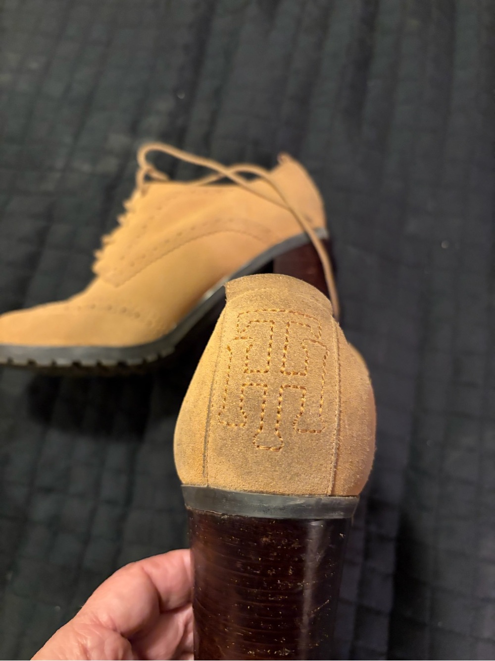 Tommy Hilfiger Women's Tan Suede Lace-Up Block Heel Oxfords - Picture 3 of 6